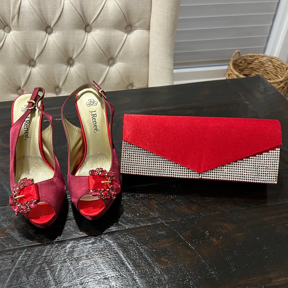 J Reneé Red sling back heels with matching red purse